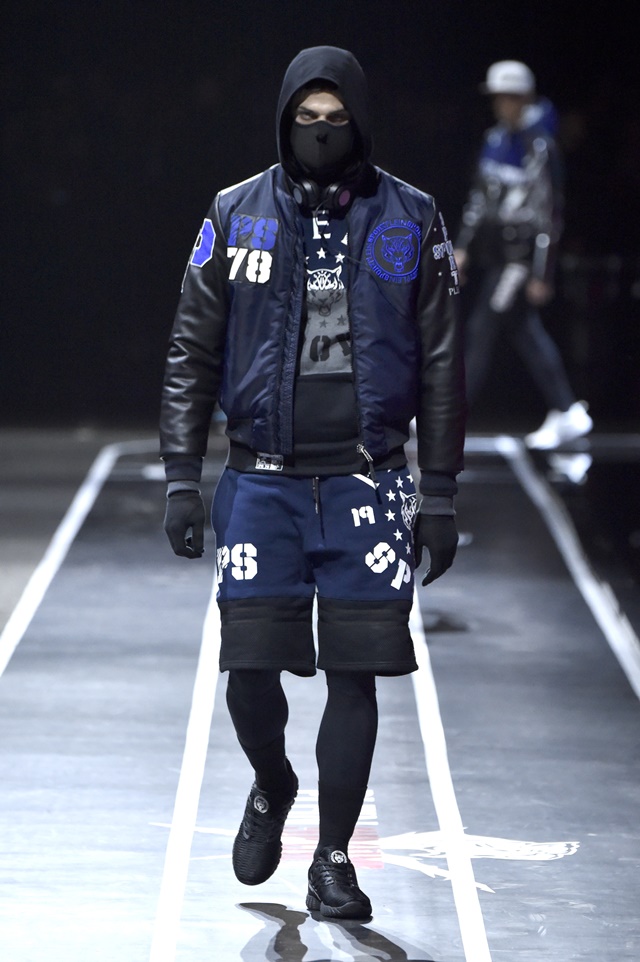 A model walks the runway at the Plein Sport show during Milan Men's Fashion Week Fall/Winter 2017/18 on January 14, 2017 in Milan, Italy.