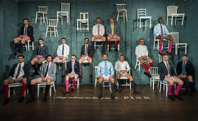 LONDON, ENGLAND - JUNE 11: A model poses as part of the Thomas Pink Spring/Summer 2017 Collection during London Collections Men at ICA on June 11, 2016 in London, England. On Saturday 11 June 2016, modern British shirt maker Thomas Pink - part of the Moet Hennessy Louis Vuitton group - showcased the best of its Spring/Summer '17 Business Range, to reinforce the brand's commitment to providing men with immaculately cut and finished formal shirting, five days a week. (Photo by Ian Gavan/Getty Images for Thomas Pink)